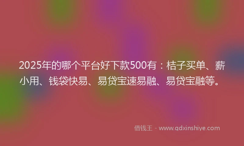 2025年的哪个平台好下款500有：桔子买单、薪小用、钱袋快易、易贷宝速易融、易贷宝融等。