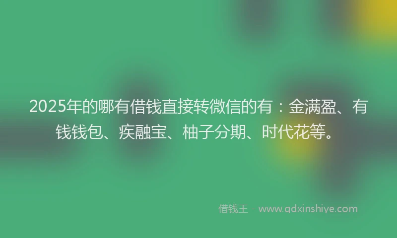 2025年的哪有借钱直接转微信的有：金满盈、有钱钱包、疾融宝、柚子分期、时代花等。