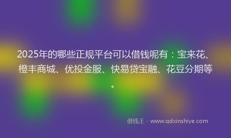 2025年的哪些正规平台可以借钱呢有：宝来花、橙丰商城、优投金服、快易贷宝融、花豆分期等。