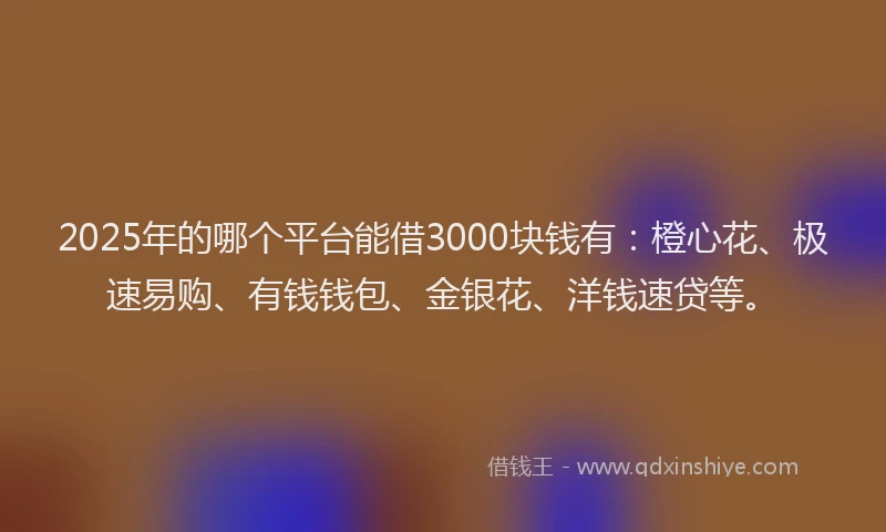 2025年的哪个平台能借3000块钱有：橙心花、极速易购、有钱钱包、金银花、洋钱速贷等。