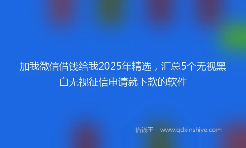 加我微信借钱给我2025年精选，汇总5个无视黑白无视征信申请就下款的软件