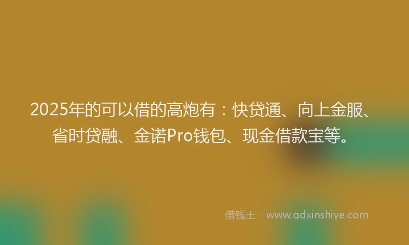 2025年的可以借的高炮有：快贷通、向上金服、省时贷融、金诺Pro钱包、现金借款宝等。