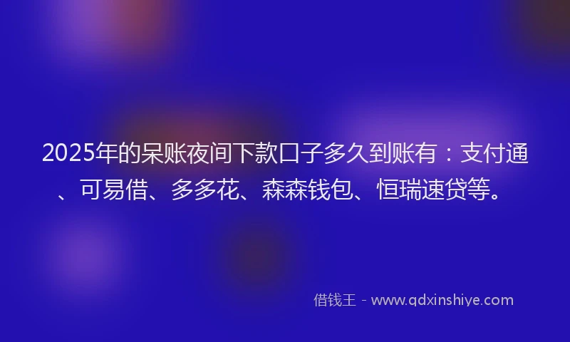 2025年的呆账夜间下款口子多久到账有：支付通、可易借、多多花、森森钱包、恒瑞速贷等。