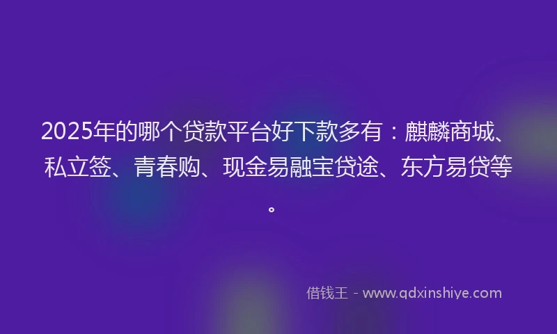 2025年的哪个贷款平台好下款多有：麒麟商城、私立签、青春购、现金易融宝贷途、东方易贷等。