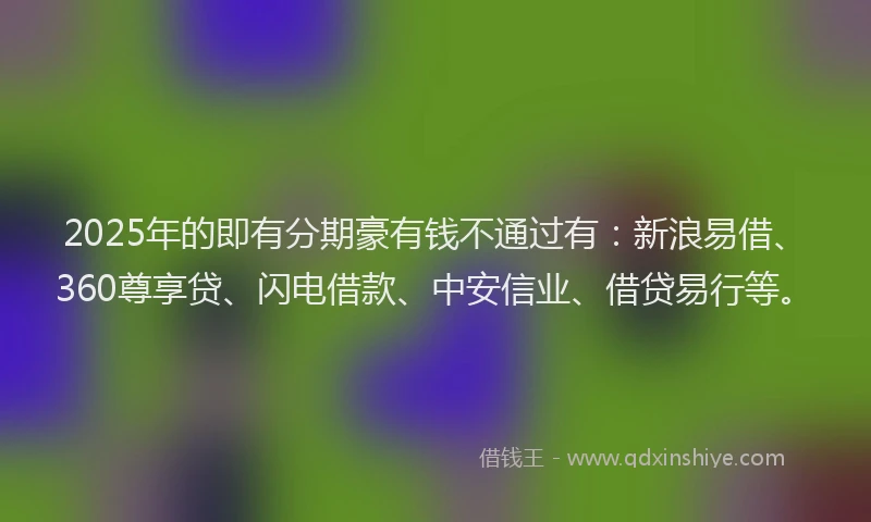 2025年的即有分期豪有钱不通过有：新浪易借、360尊享贷、闪电借款、中安信业、借贷易行等。