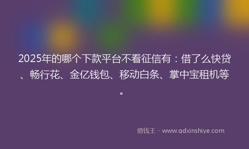 2025年的哪个下款平台不看征信有：借了么快贷、畅行花、金亿钱包、移动白条、掌中宝租机等。