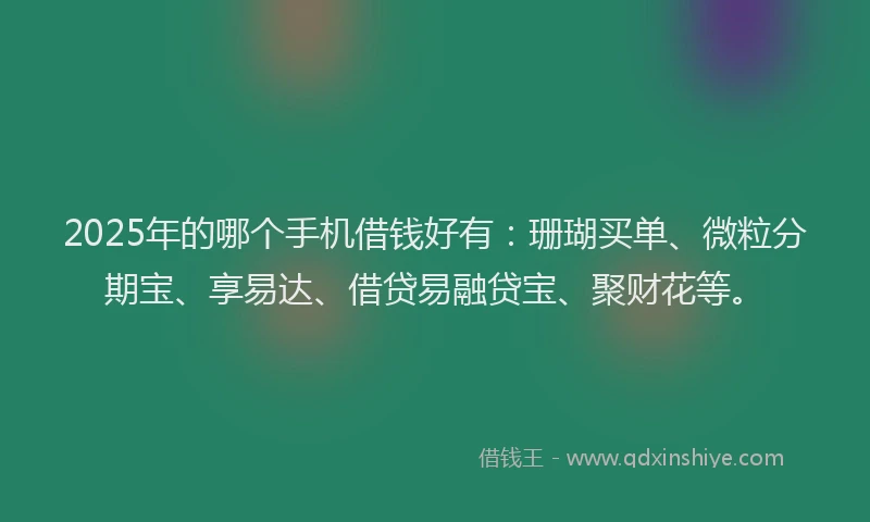 2025年的哪个手机借钱好有：珊瑚买单、微粒分期宝、享易达、借贷易融贷宝、聚财花等。