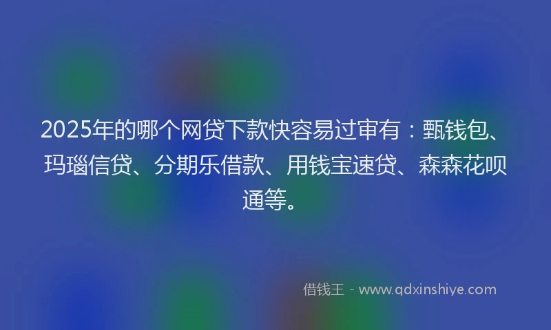 2025年的哪个网贷下款快容易过审有：甄钱包、玛瑙信贷、分期乐借款、用钱宝速贷、森森花呗通等。