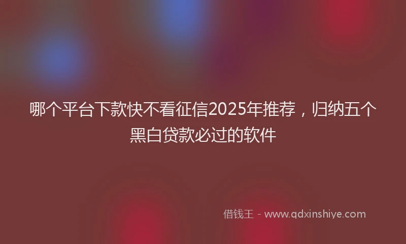 哪个平台下款快不看征信2025年推荐，归纳五个黑白贷款必过的软件