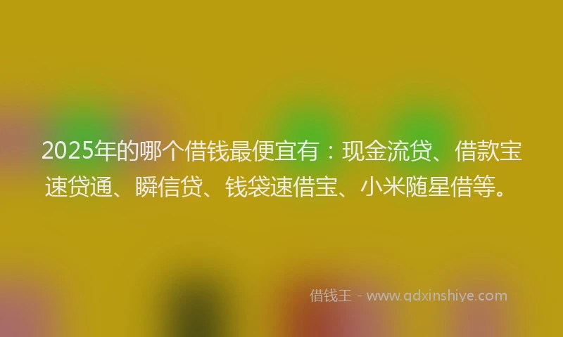 2025年的哪个借钱最便宜有：现金流贷、借款宝速贷通、瞬信贷、钱袋速借宝、小米随星借等。