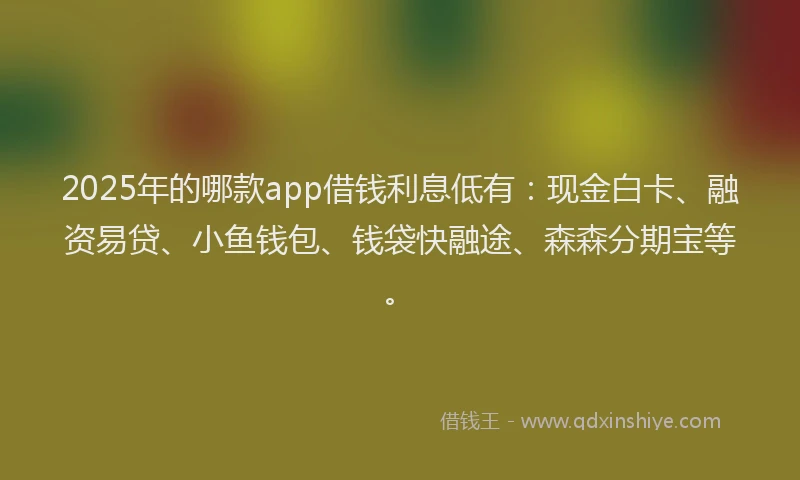2025年的哪款app借钱利息低有：现金白卡、融资易贷、小鱼钱包、钱袋快融途、森森分期宝等。