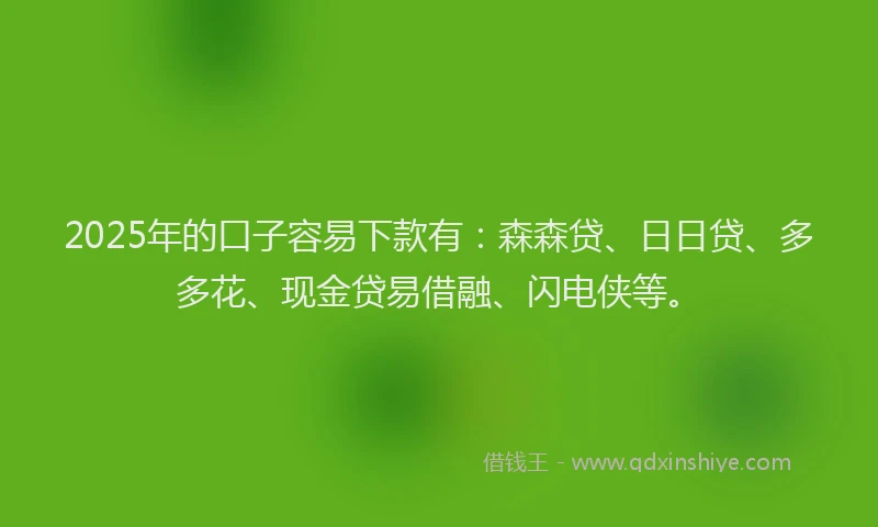 2025年的口子容易下款有：森森贷、日日贷、多多花、现金贷易借融、闪电侠等。