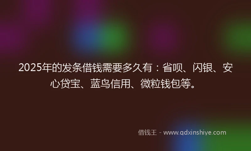 2025年的发条借钱需要多久有：省呗、闪银、安心贷宝、蓝鸟信用、微粒钱包等。