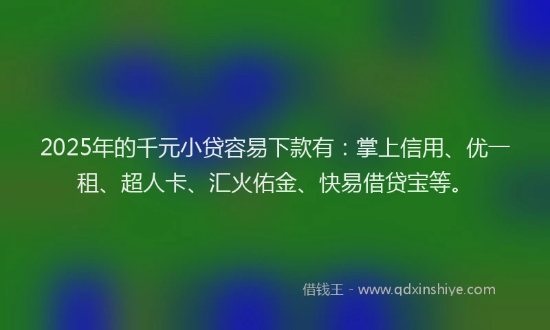 2025年的千元小贷容易下款有：掌上信用、优一租、超人卡、汇火佑金、快易借贷宝等。