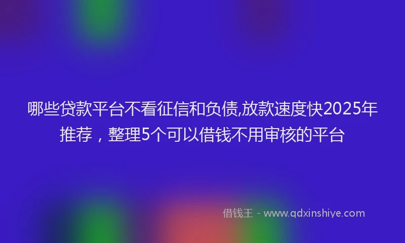 哪些贷款平台不看征信和负债,放款速度快2025年推荐，整理5个可以借钱不用审核的平台