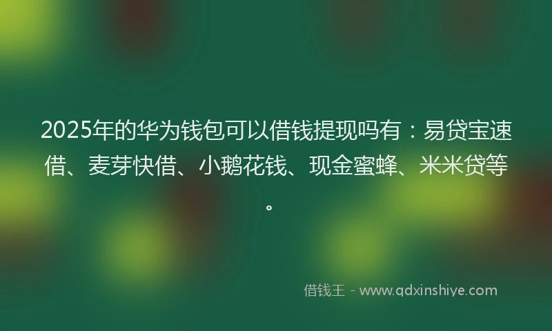 2025年的华为钱包可以借钱提现吗有：易贷宝速借、麦芽快借、小鹅花钱、现金蜜蜂、米米贷等。