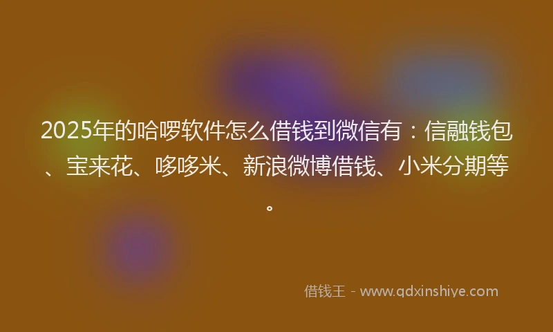 2025年的哈啰软件怎么借钱到微信有：信融钱包、宝来花、哆哆米、新浪微博借钱、小米分期等。