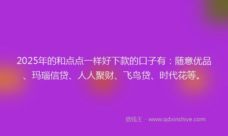 2025年的和点点一样好下款的口子有：随意优品、玛瑙信贷、人人聚财、飞鸟贷、时代花等。