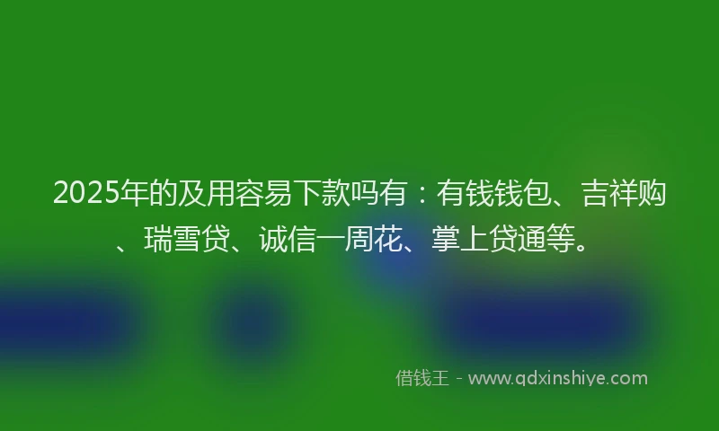 2025年的及用容易下款吗有：有钱钱包、吉祥购、瑞雪贷、诚信一周花、掌上贷通等。