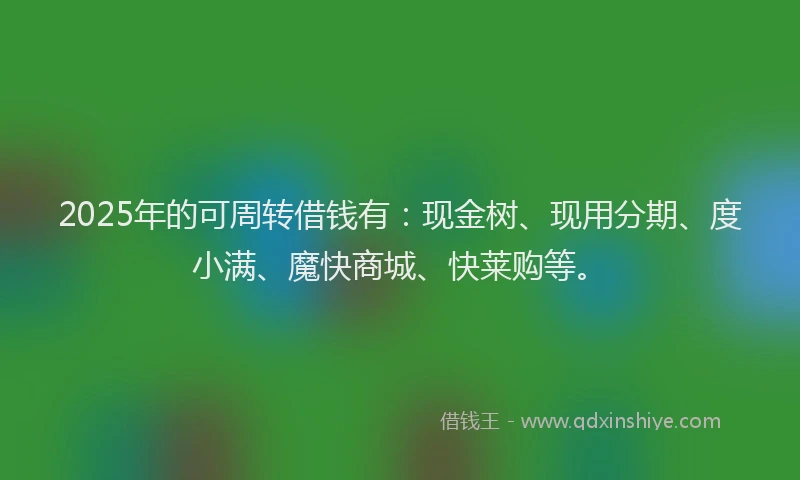 2025年的可周转借钱有：现金树、现用分期、度小满、魔快商城、快莱购等。