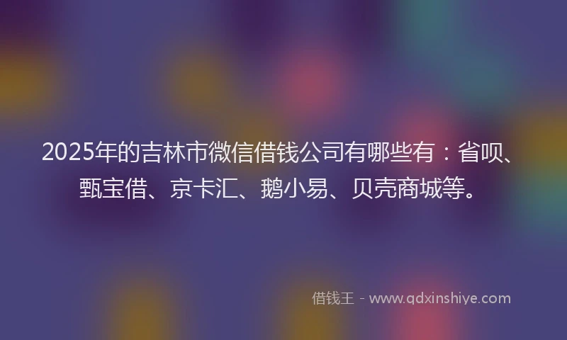 2025年的吉林市微信借钱公司有哪些有：省呗、甄宝借、京卡汇、鹅小易、贝壳商城等。