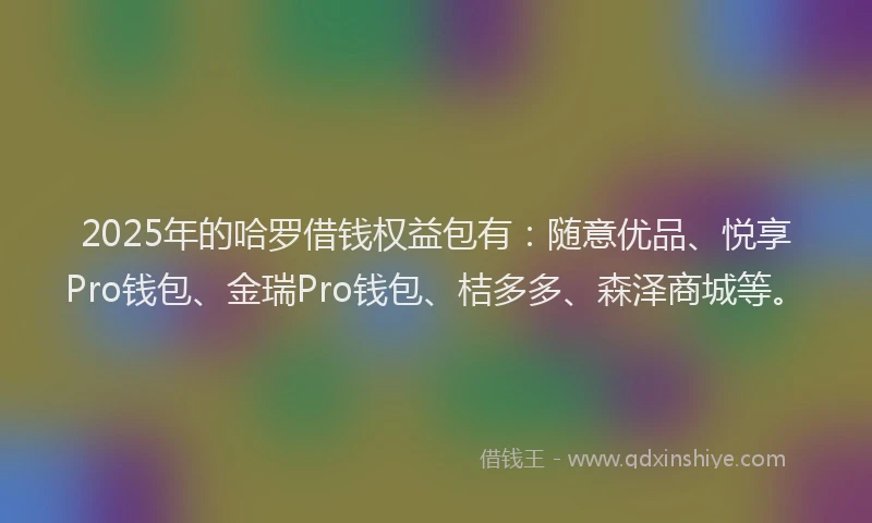 2025年的哈罗借钱权益包有：随意优品、悦享Pro钱包、金瑞Pro钱包、桔多多、森泽商城等。