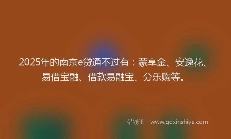 2025年的南京e贷通不过有：蒙享金、安逸花、易借宝融、借款易融宝、分乐购等。