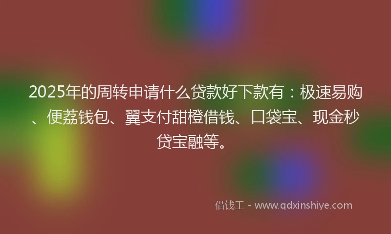2025年的周转申请什么贷款好下款有：极速易购、便荔钱包、翼支付甜橙借钱、口袋宝、现金秒贷宝融等。