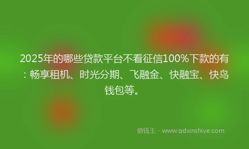 2025年的哪些贷款平台不看征信100%下款的有：畅享租机、时光分期、飞融金、快融宝、快鸟钱包等。