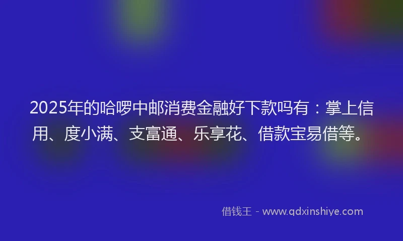 2025年的哈啰中邮消费金融好下款吗有：掌上信用、度小满、支富通、乐享花、借款宝易借等。