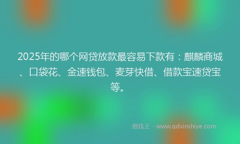 2025年的哪个网贷放款最容易下款有：麒麟商城、口袋花、金速钱包、麦芽快借、借款宝速贷宝等。