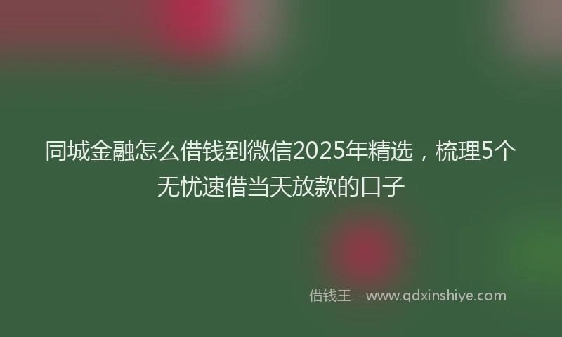 同城金融怎么借钱到微信2025年精选，梳理5个无忧速借当天放款的口子