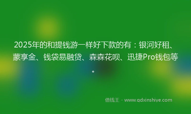 2025年的和提钱游一样好下款的有：银河好租、蒙享金、钱袋易融贷、森森花呗、迅捷Pro钱包等。