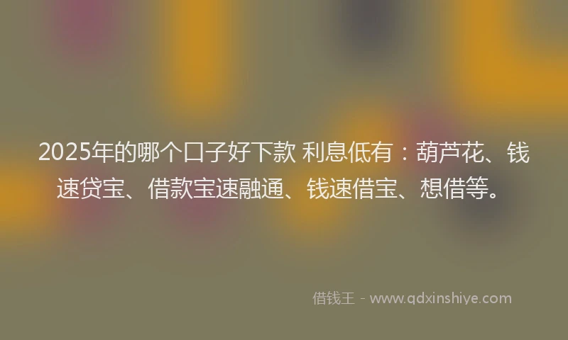 2025年的哪个口子好下款 利息低有：葫芦花、钱速贷宝、借款宝速融通、钱速借宝、想借等。