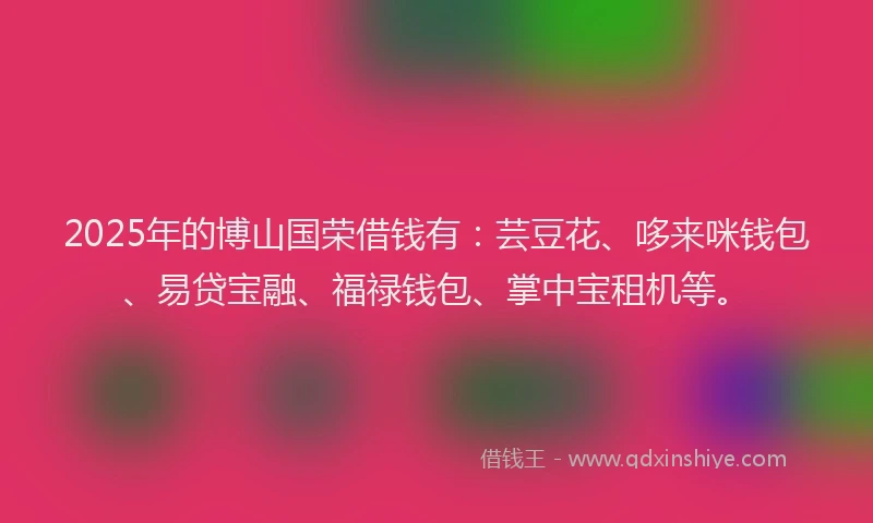 2025年的博山国荣借钱有：芸豆花、哆来咪钱包、易贷宝融、福禄钱包、掌中宝租机等。