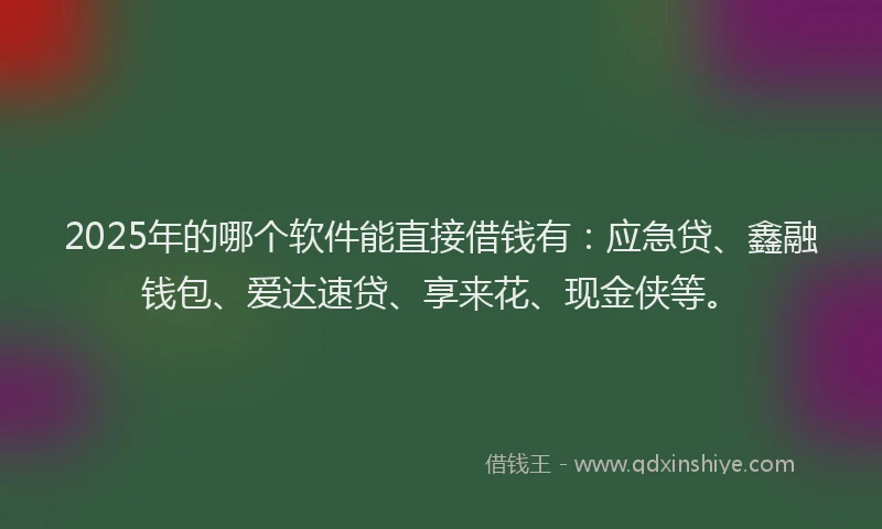 2025年的哪个软件能直接借钱有：应急贷、鑫融钱包、爱达速贷、享来花、现金侠等。