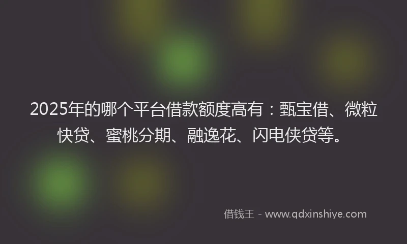 2025年的哪个平台借款额度高有：甄宝借、微粒快贷、蜜桃分期、融逸花、闪电侠贷等。