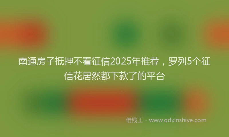 南通房子抵押不看征信2025年推荐，罗列5个征信花居然都下款了的平台
