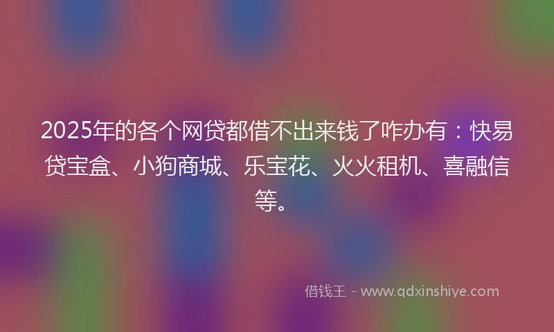 2025年的各个网贷都借不出来钱了咋办有：快易贷宝盒、小狗商城、乐宝花、火火租机、喜融信等。