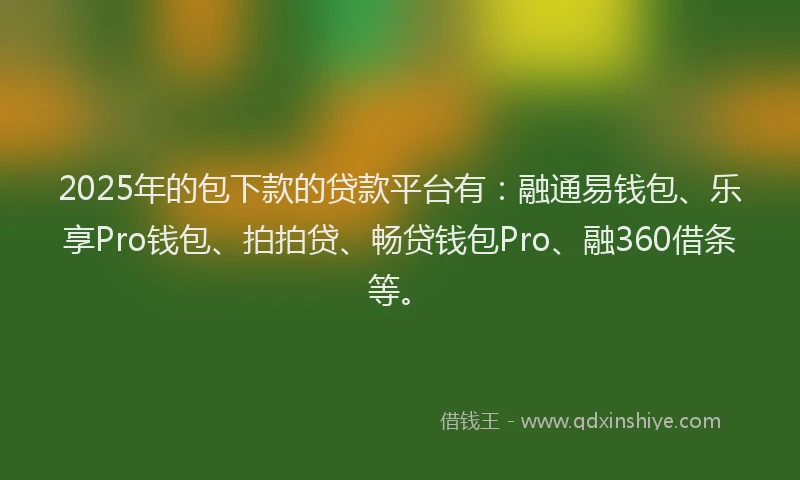 2025年的包下款的贷款平台有：融通易钱包、乐享Pro钱包、拍拍贷、畅贷钱包Pro、融360借条等。