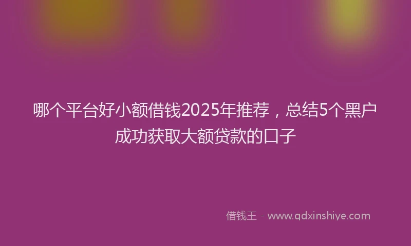 哪个平台好小额借钱2025年推荐，总结5个黑户成功获取大额贷款的口子