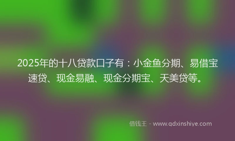 2025年的十八贷款口子有：小金鱼分期、易借宝速贷、现金易融、现金分期宝、天美贷等。