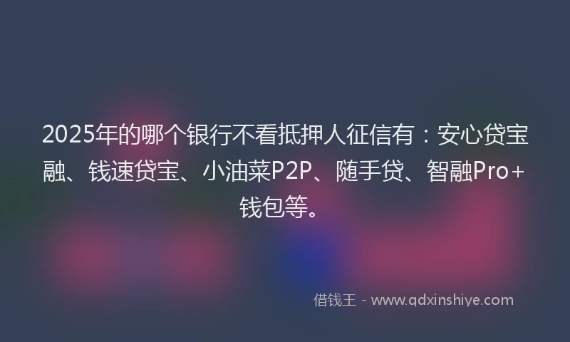 2025年的哪个银行不看抵押人征信有：安心贷宝融、钱速贷宝、小油菜P2P、随手贷、智融Pro+钱包等。