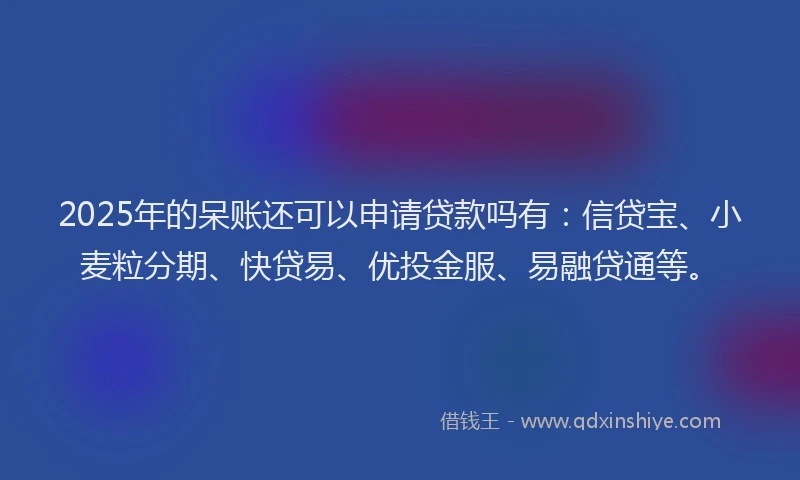 2025年的呆账还可以申请贷款吗有：信贷宝、小麦粒分期、快贷易、优投金服、易融贷通等。