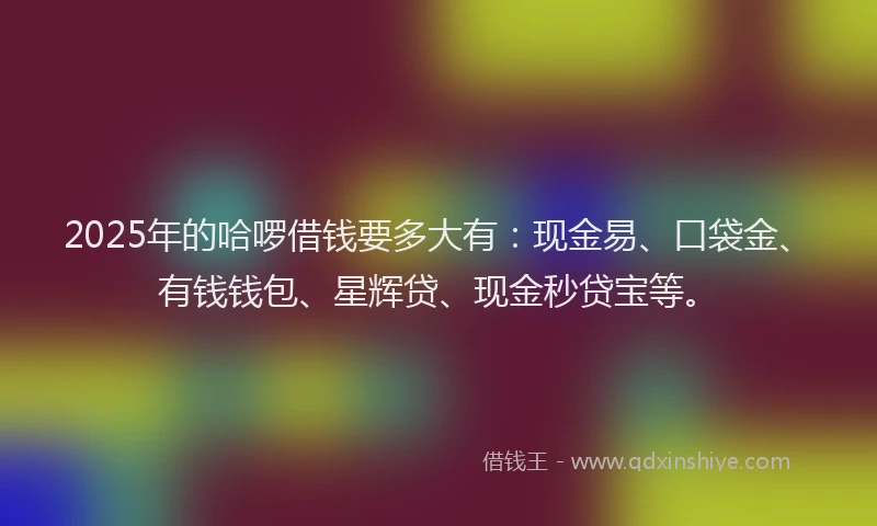 2025年的哈啰借钱要多大有：现金易、口袋金、有钱钱包、星辉贷、现金秒贷宝等。