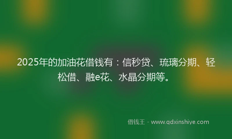 2025年的加油花借钱有：信秒贷、琉璃分期、轻松借、融e花、水晶分期等。