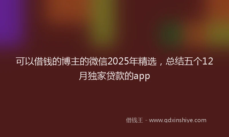可以借钱的博主的微信2025年精选，总结五个12月独家贷款的app