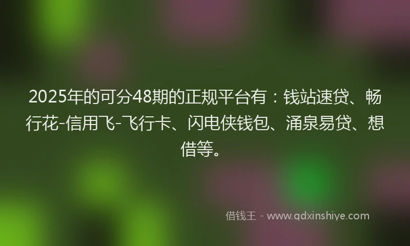 2025年的可分48期的正规平台有：钱站速贷、畅行花-信用飞-飞行卡、闪电侠钱包、涌泉易贷、想借等。