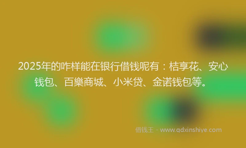 2025年的咋样能在银行借钱呢有：桔享花、安心钱包、百樂商城、小米贷、金诺钱包等。