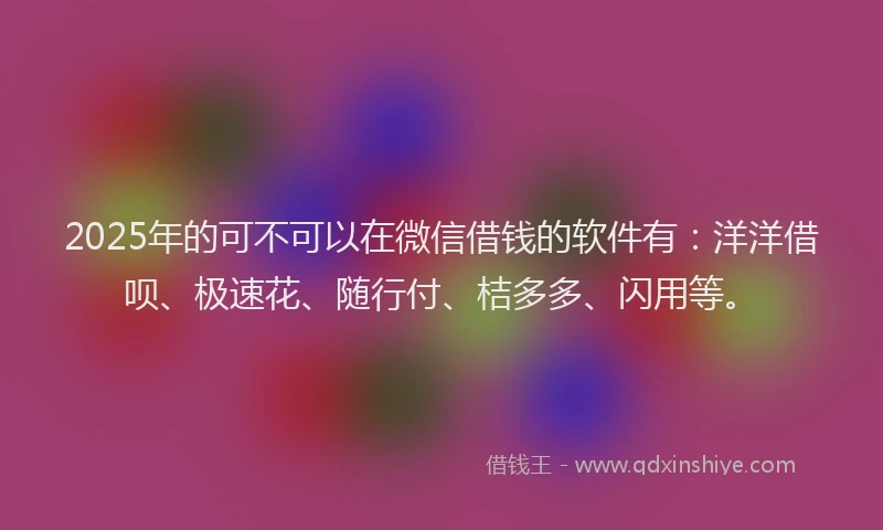 2025年的可不可以在微信借钱的软件有：洋洋借呗、极速花、随行付、桔多多、闪用等。